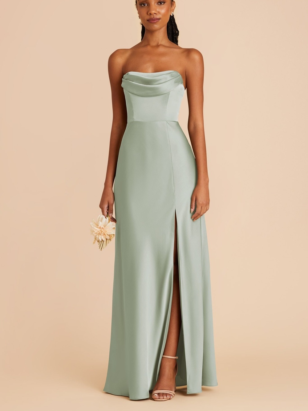 Birdy Gray Mia Maxi Dress Strapless Side Slit Bridesmaid Cowl Neck